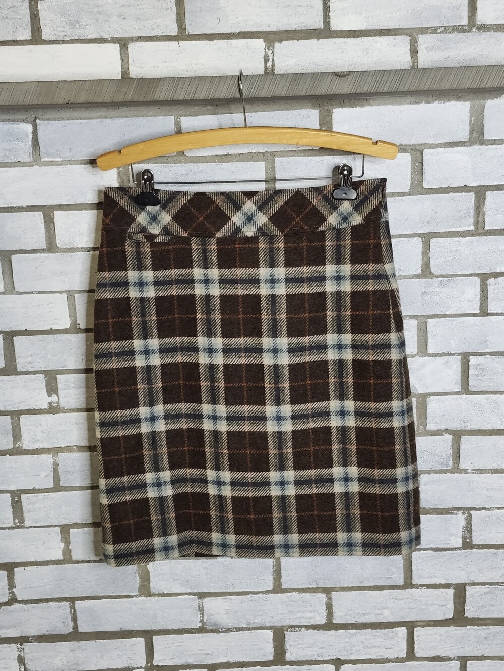 • L.L. Bean Women's Favorite Fit Wool Blend Plaid Skirt Size 10 Brown Multicolor